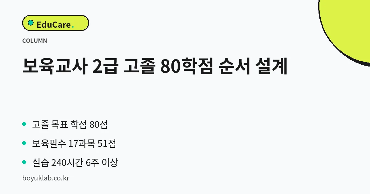 보육교사 2급 고졸 80학점 순서 설계 핵심 정리