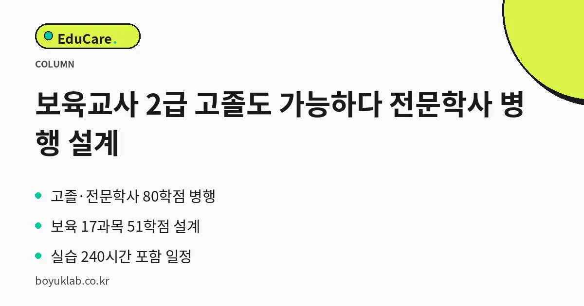 보육교사 2급 고졸도 가능하다 전문학사 병행 설계 핵심 정리